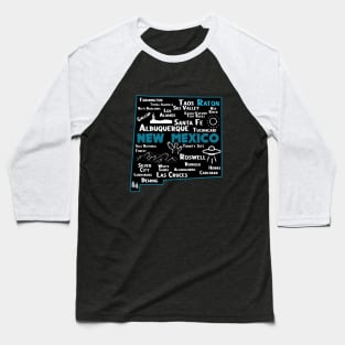 Cute map of Raton New Mexico Albuquerque Map Santa Fe Los Alamos, Taos,Roswell Las Cruces Deming Carlsbad Silver City Baseball T-Shirt